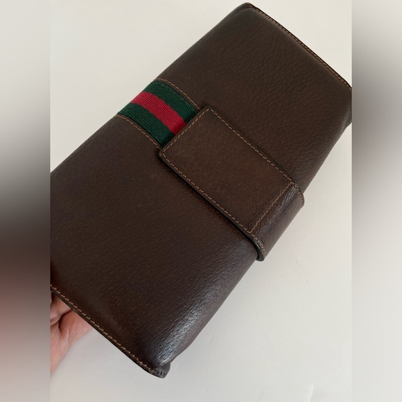 70s’ Vintage GUCCI GG Sylvie Web Sherry Line Brown Leather Clutch Bag - Picture 5 of 15